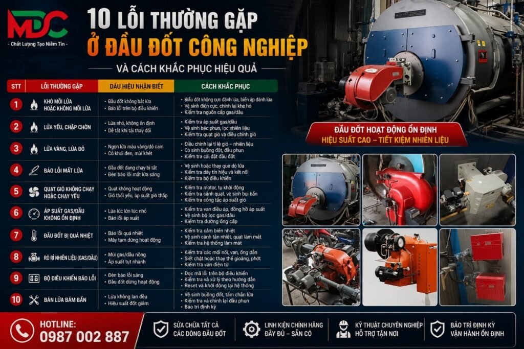 10 lỗi đầu đốt công nghiệp thường gặp và cách khắc phục